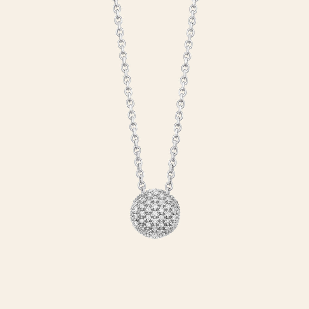 SMALL WHITE GOLD PENDANT NECKLACE WITH ROUND ELEMENT AND DIAMONDS