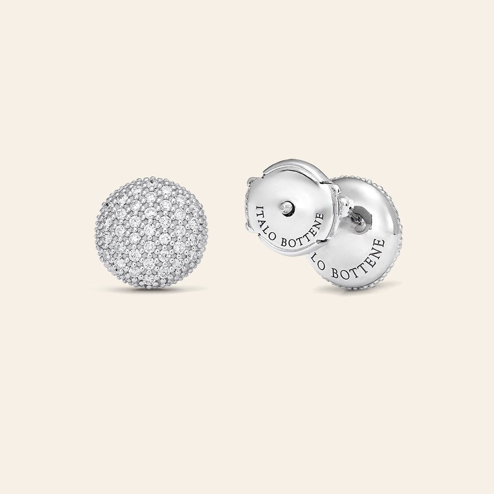 SMALL WHITE GOLD STUD EARRINGS WITH ROUND ELEMENT AND DIAMONDS