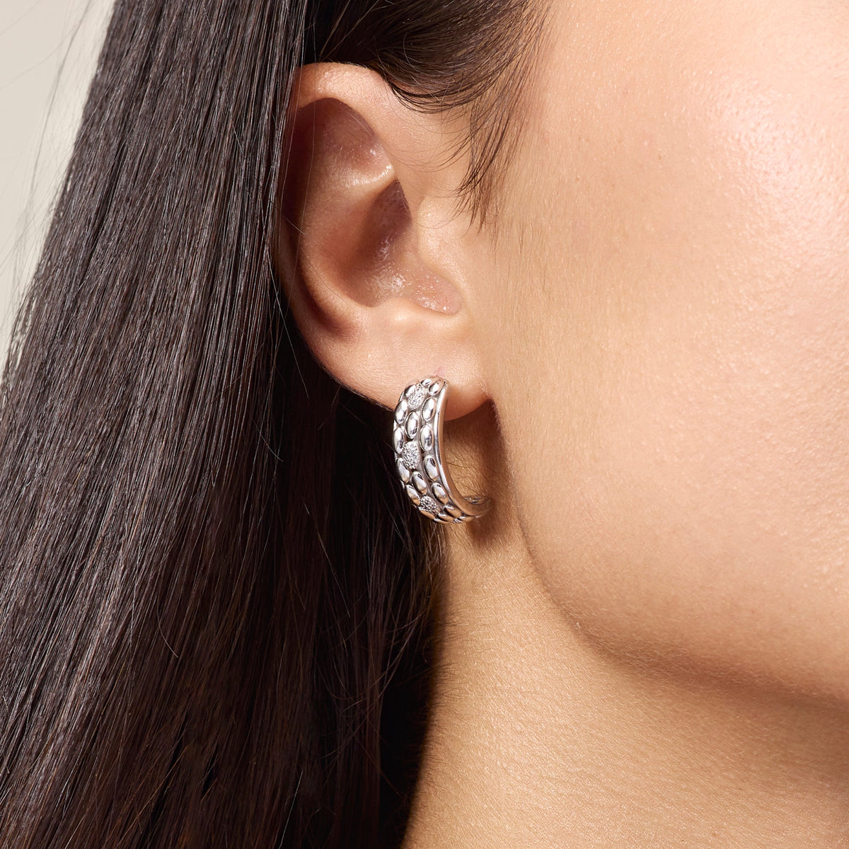 LARGE WHITE GOLD CRESCENT EARRINGS