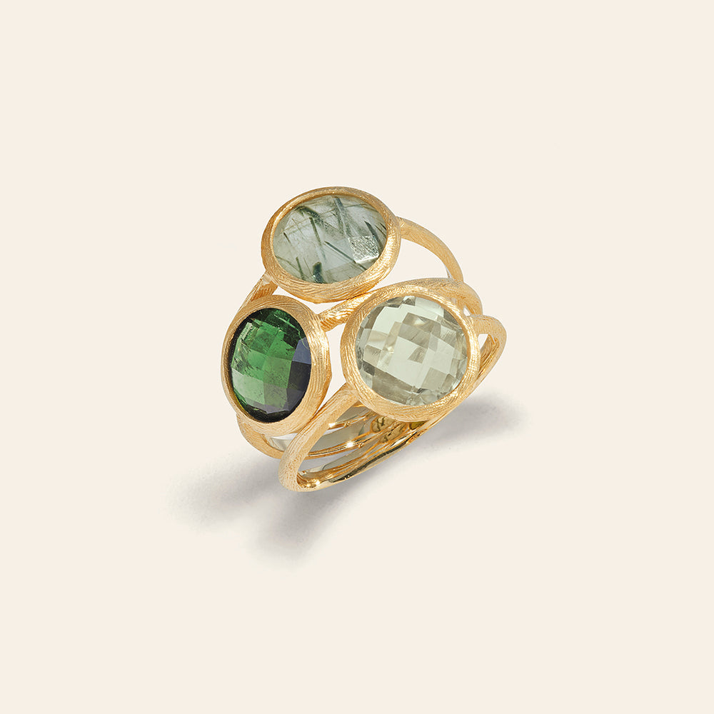 YELLOW GOLD TRILOGY RING WITH NATURAL STONES