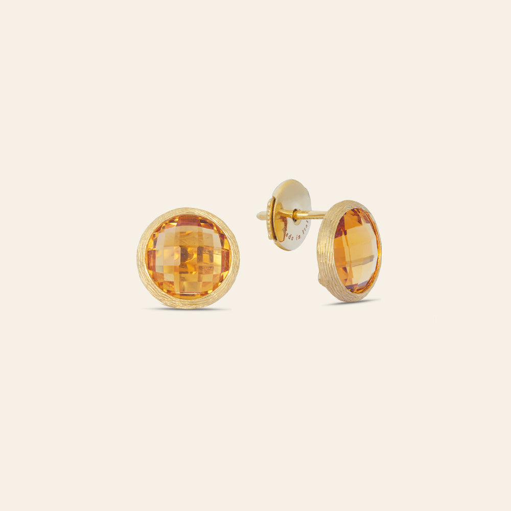 SMALL YELLOW GOLD STUD EARRINGS WITH CITRINES