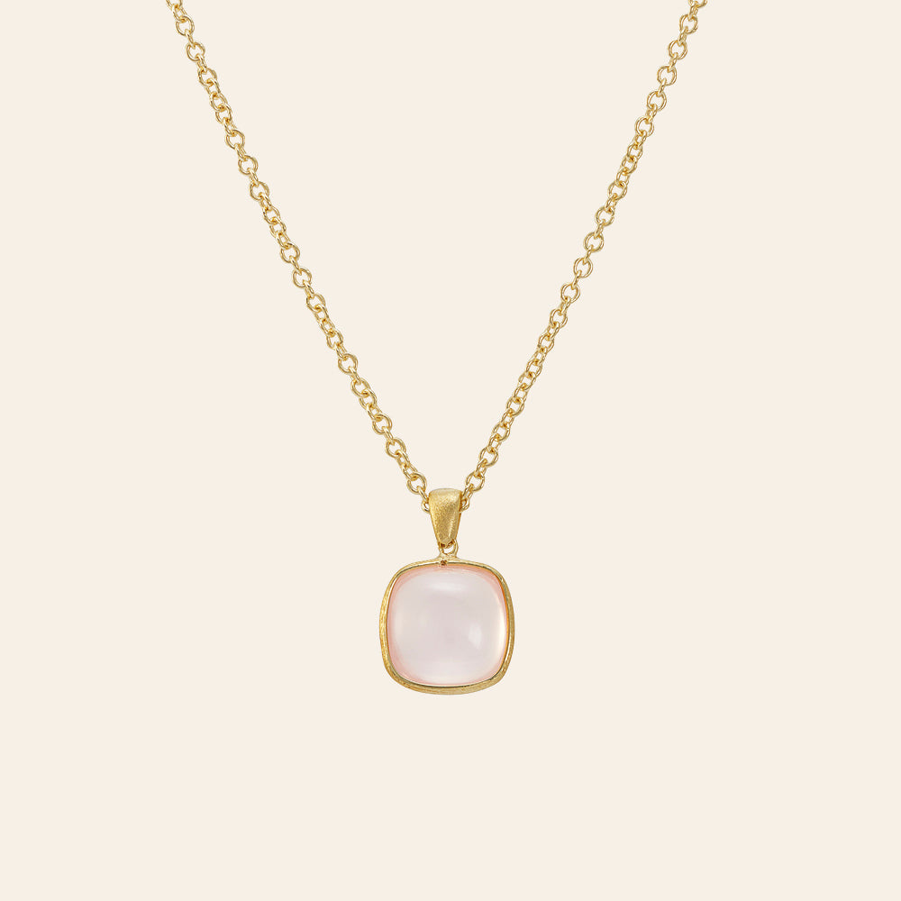 YELLOW GOLD NECKLACE WITH ROSE QUARTZ PENDANT
