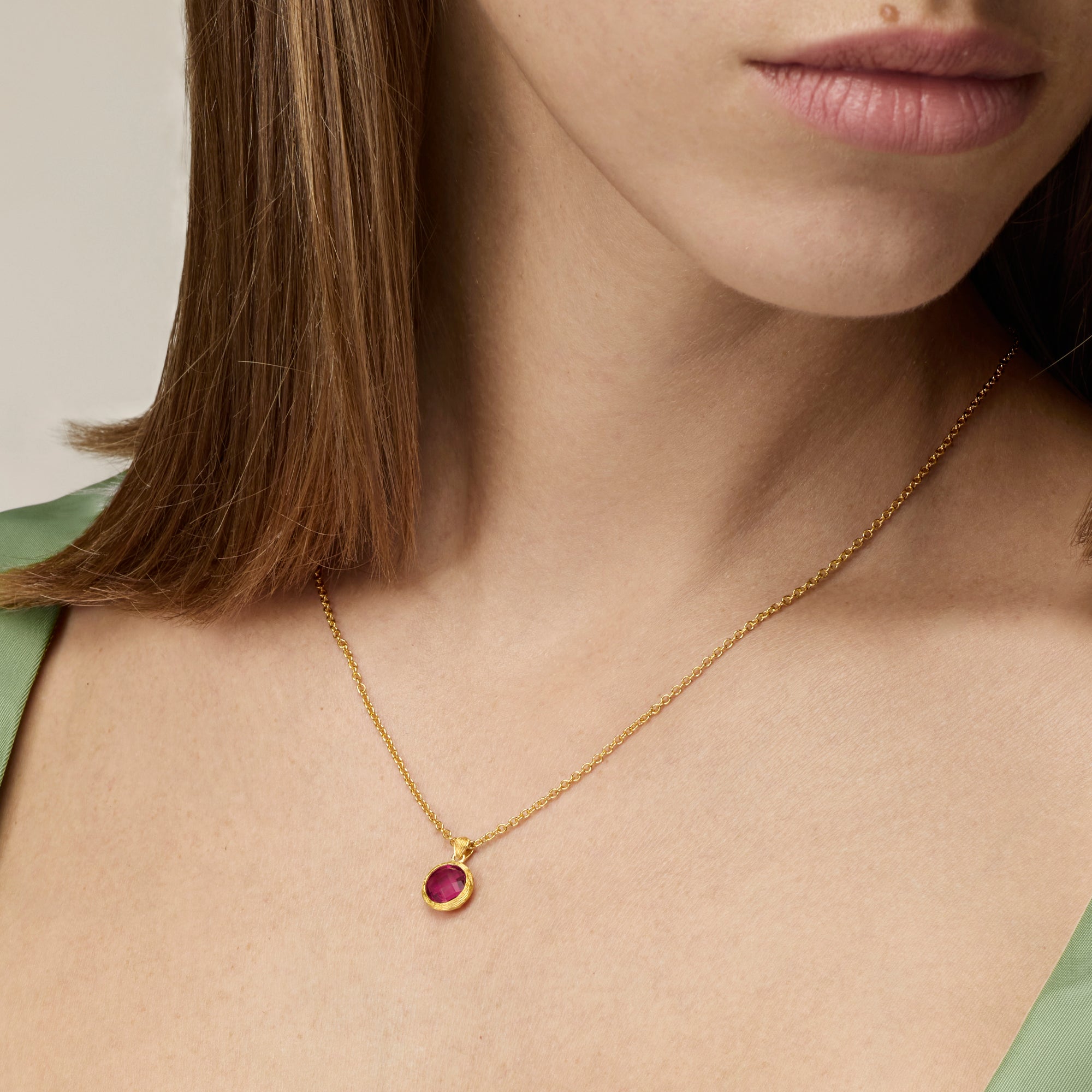 COLLANA ORO GIALLO PENDENTE TORMALINA ROSA