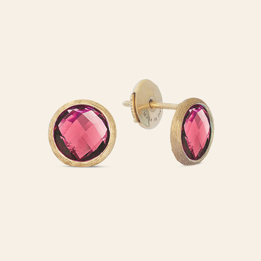 YELLOW GOLD STUD EARRINGS WITH PINK TOURMALINES