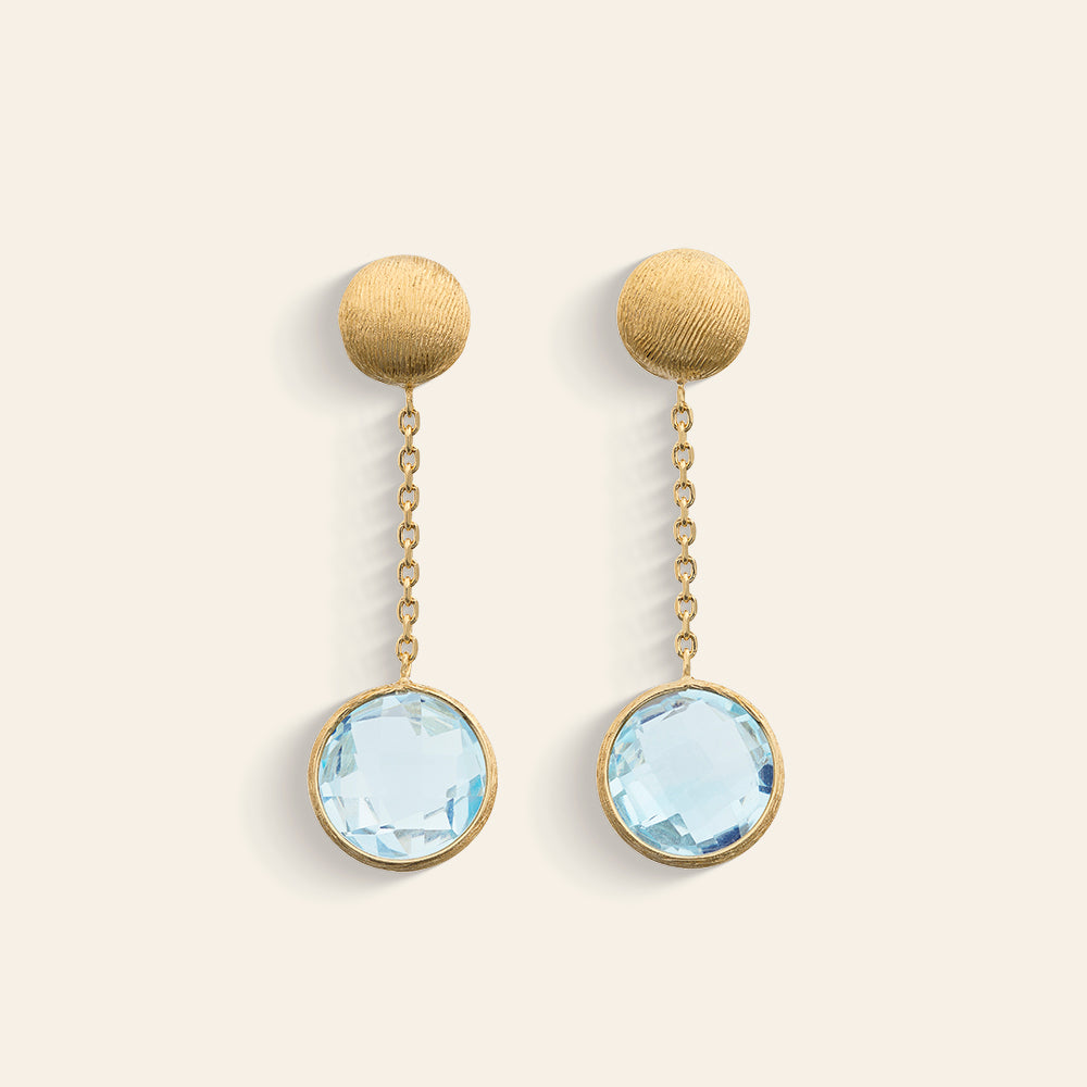 YELLOW GOLD DROP EARRINGS WITH BLUE TOPAZ