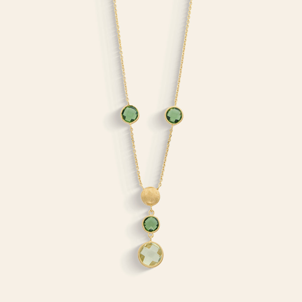 YELLOW GOLD PENDANT NECKLACE WITH TOURMALINES AND PRASIOLITE