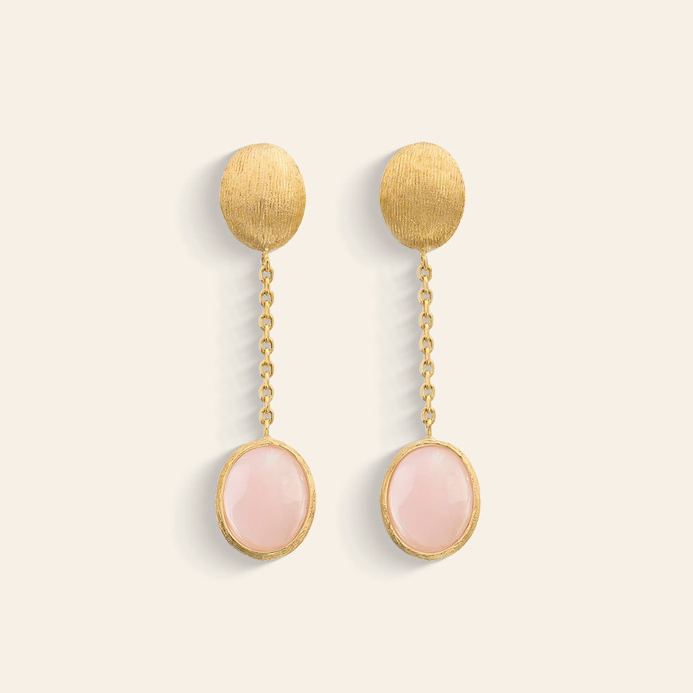 YELLOW GOLD DROP EARRINGS WITH PINK OPALS