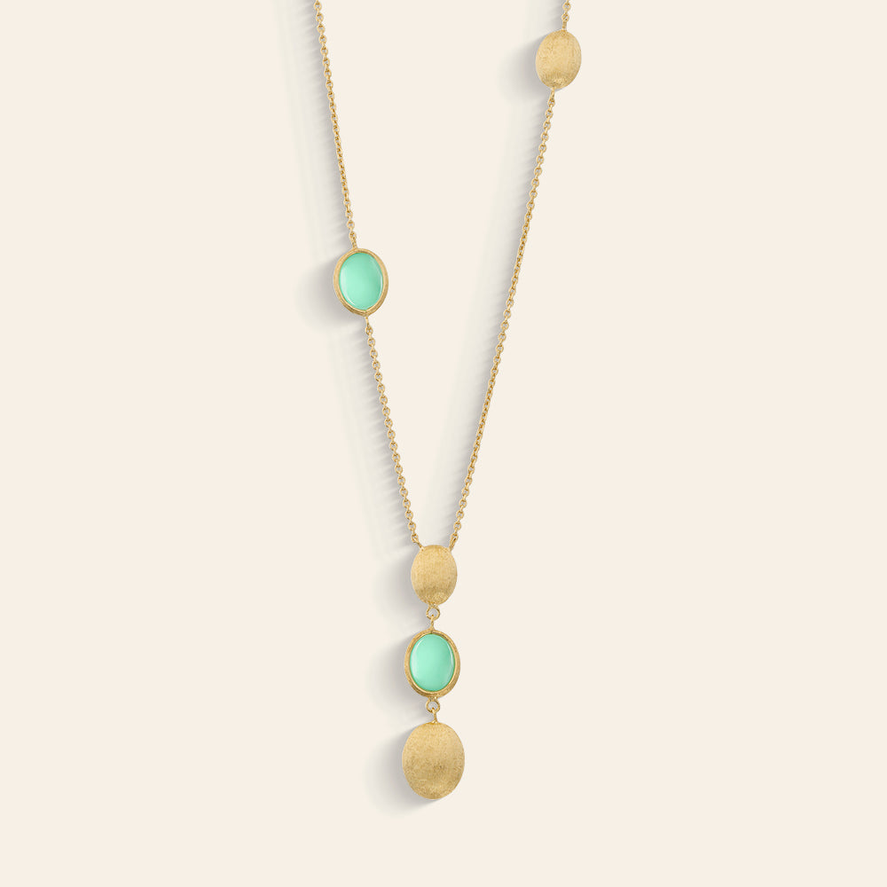 YELLOW GOLD PENDANT NECKLACE WITH GREEN OPALS