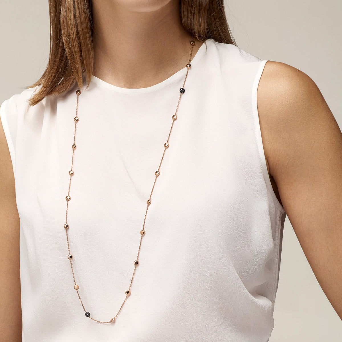 SAUTOIR NECKLACE IN ROSE GOLD WITH BLACK DIAMONDS