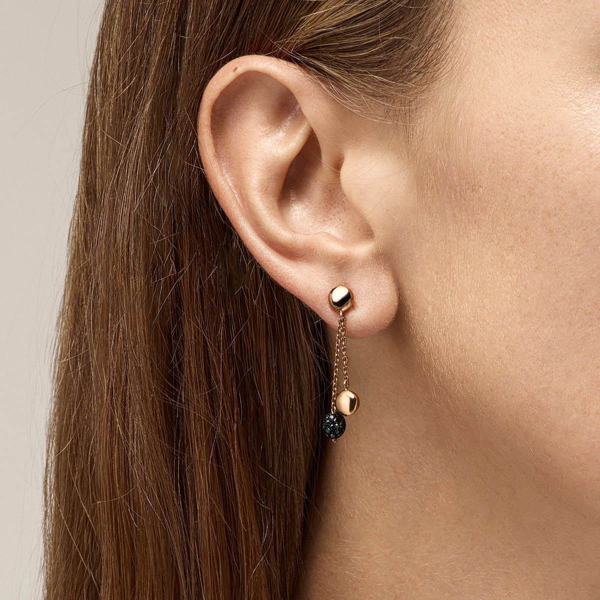 ROSE GOLD DROP EARRINGS WITH BLACK DIAMONDS