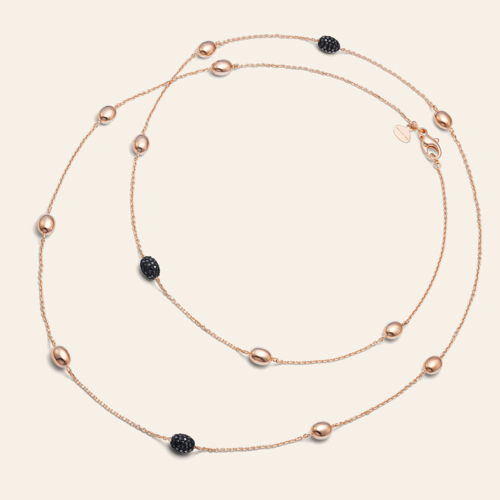 SAUTOIR NECKLACE IN ROSE GOLD WITH BLACK DIAMONDS
