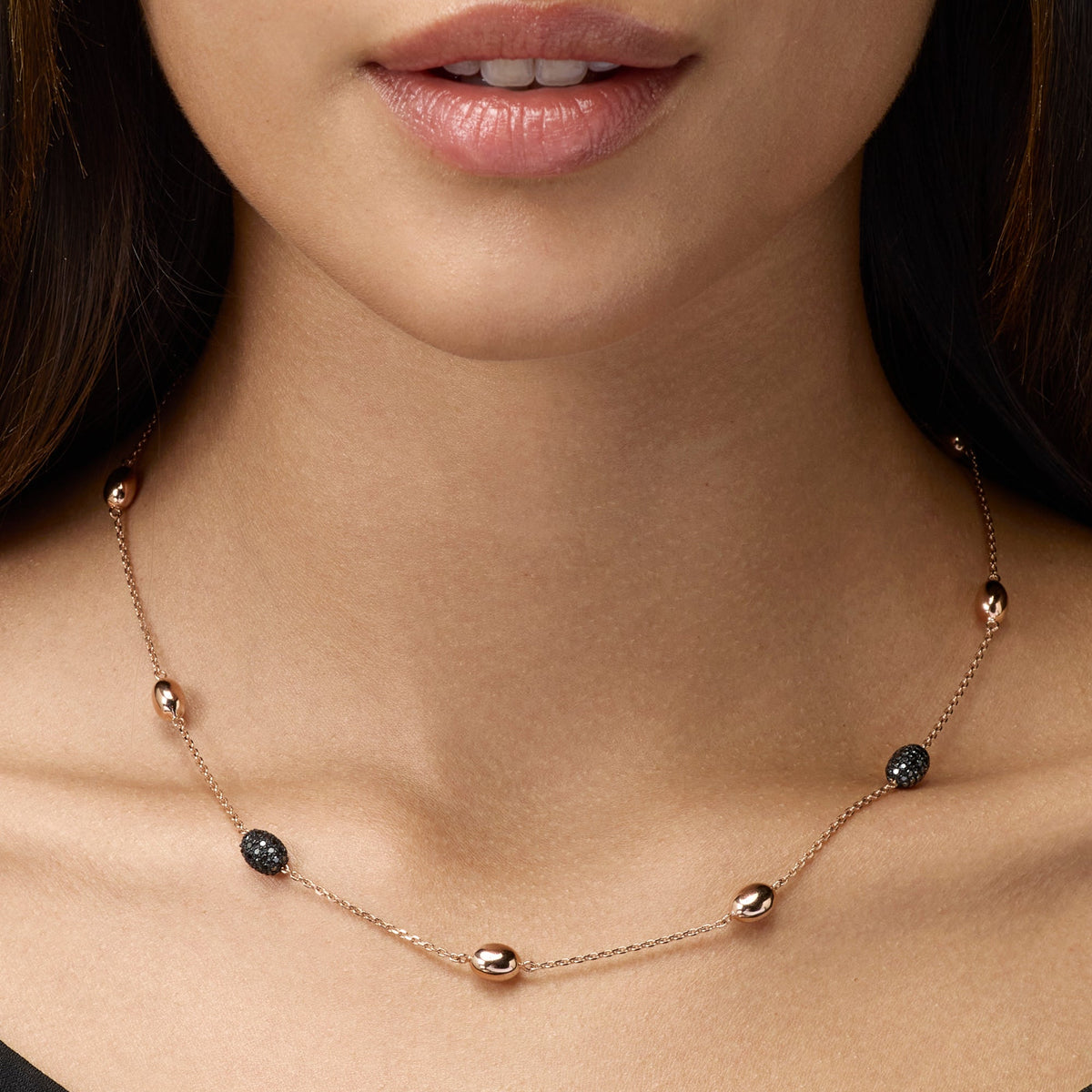 COLLIER ORO ROSE' E DIAMANTI NERI