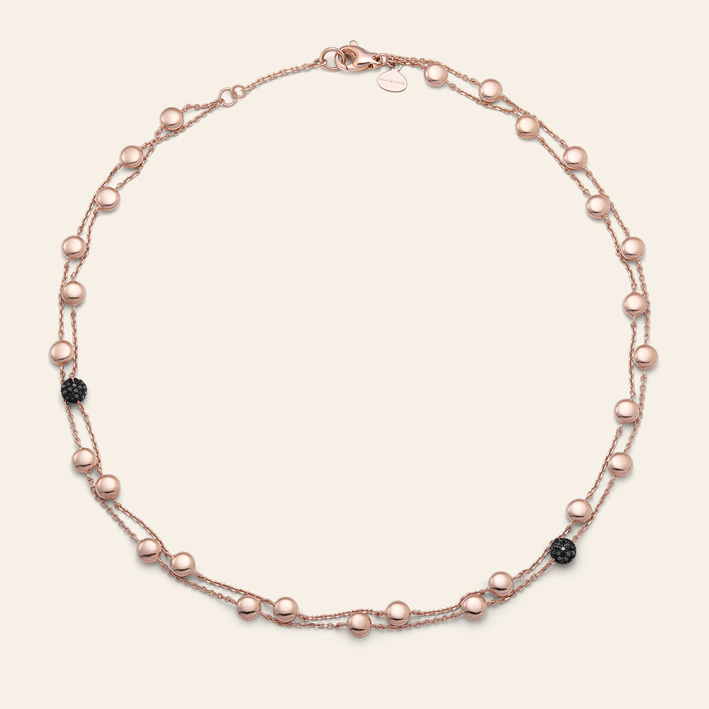 DOUBLE-STRAND ROSE GOLD COLLAR NECKLACE WITH BLACK DIAMONDS