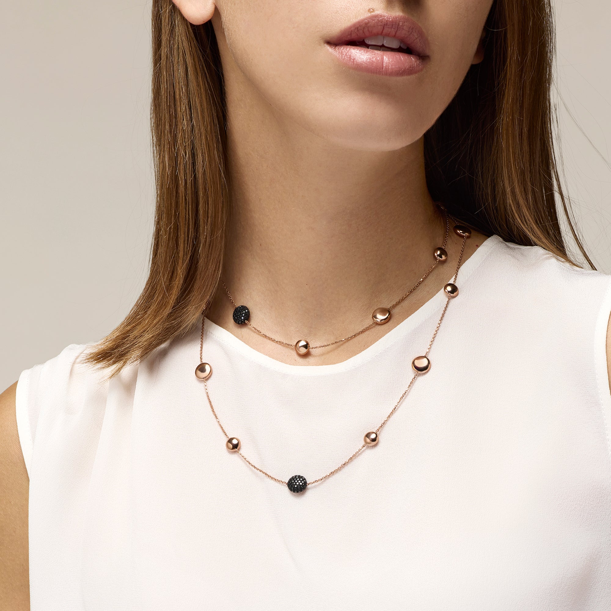 SAUTOIR NECKLACE IN ROSE GOLD WITH BLACK DIAMONDS