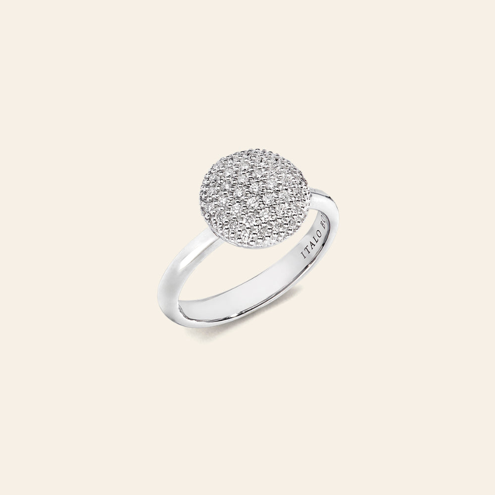 MEDIUM WHITE GOLD RING WITH ROUND CENTER AND DIAMONDS