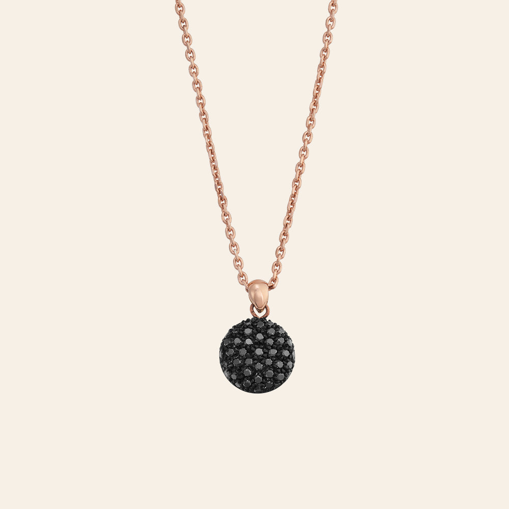 COLLANA PENDENTE TONDO ORO ROSE' E DIAMANTI NERI