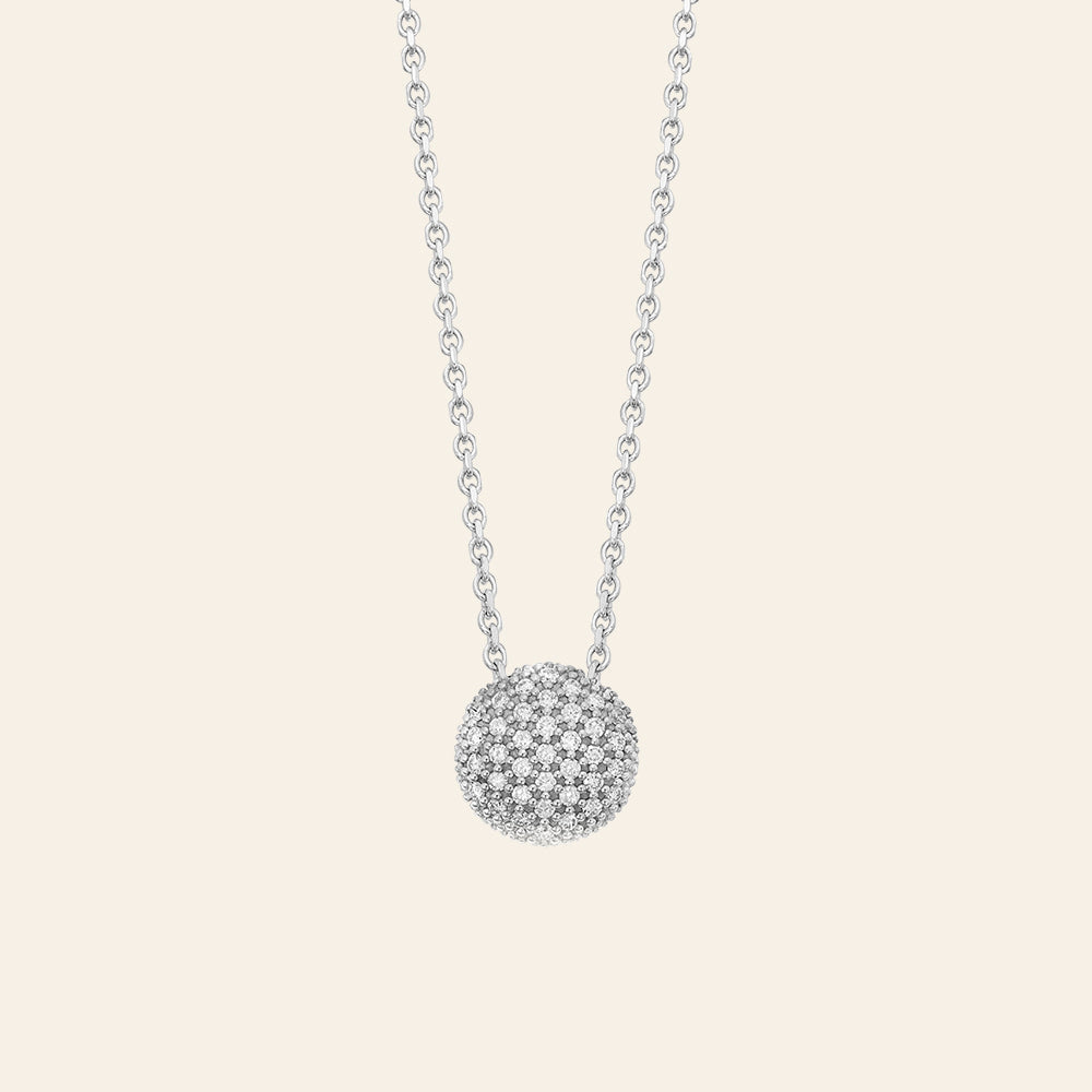 MEDIUM WHITE GOLD PENDANT NECKLACE WITH ROUND ELEMENT AND DIAMONDS