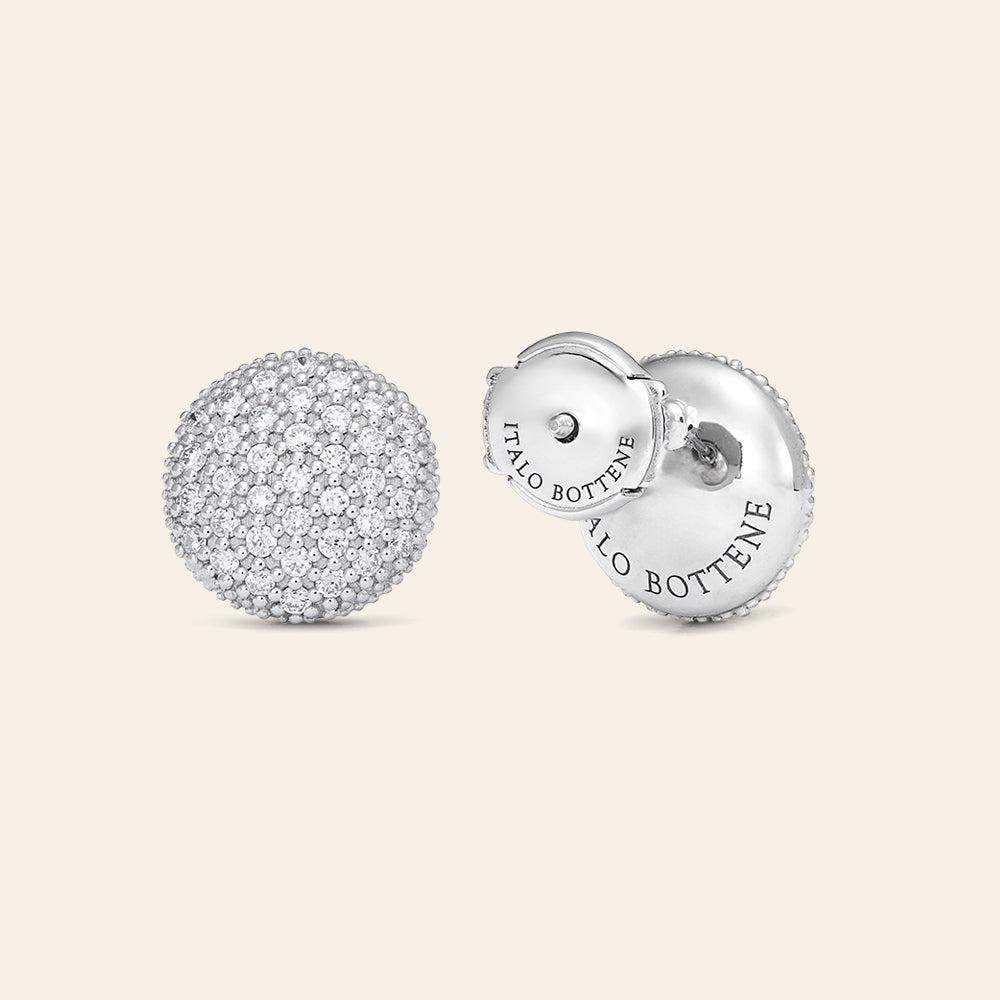 MEDIUM WHITE GOLD STUD EARRINGS WITH ROUND ELEMENT AND DIAMONDS