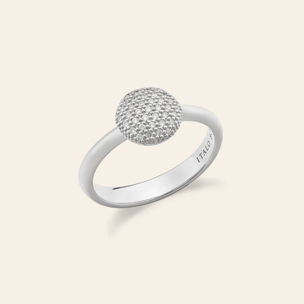 SMALL WHITE GOLD RING WITH ROUND CENTER AND DIAMONDS