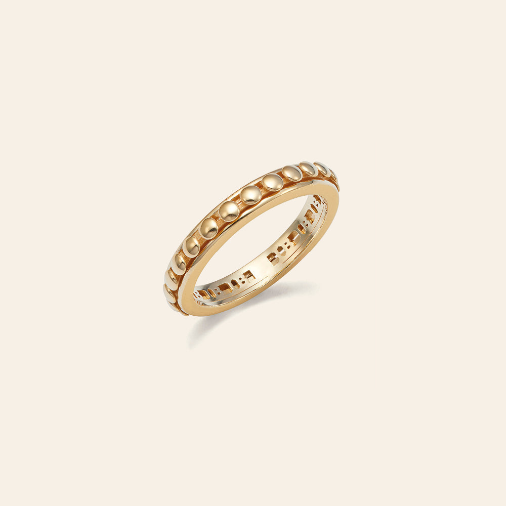 YELLOW GOLD WEDDING BAND RING WITH ROUND BEAD