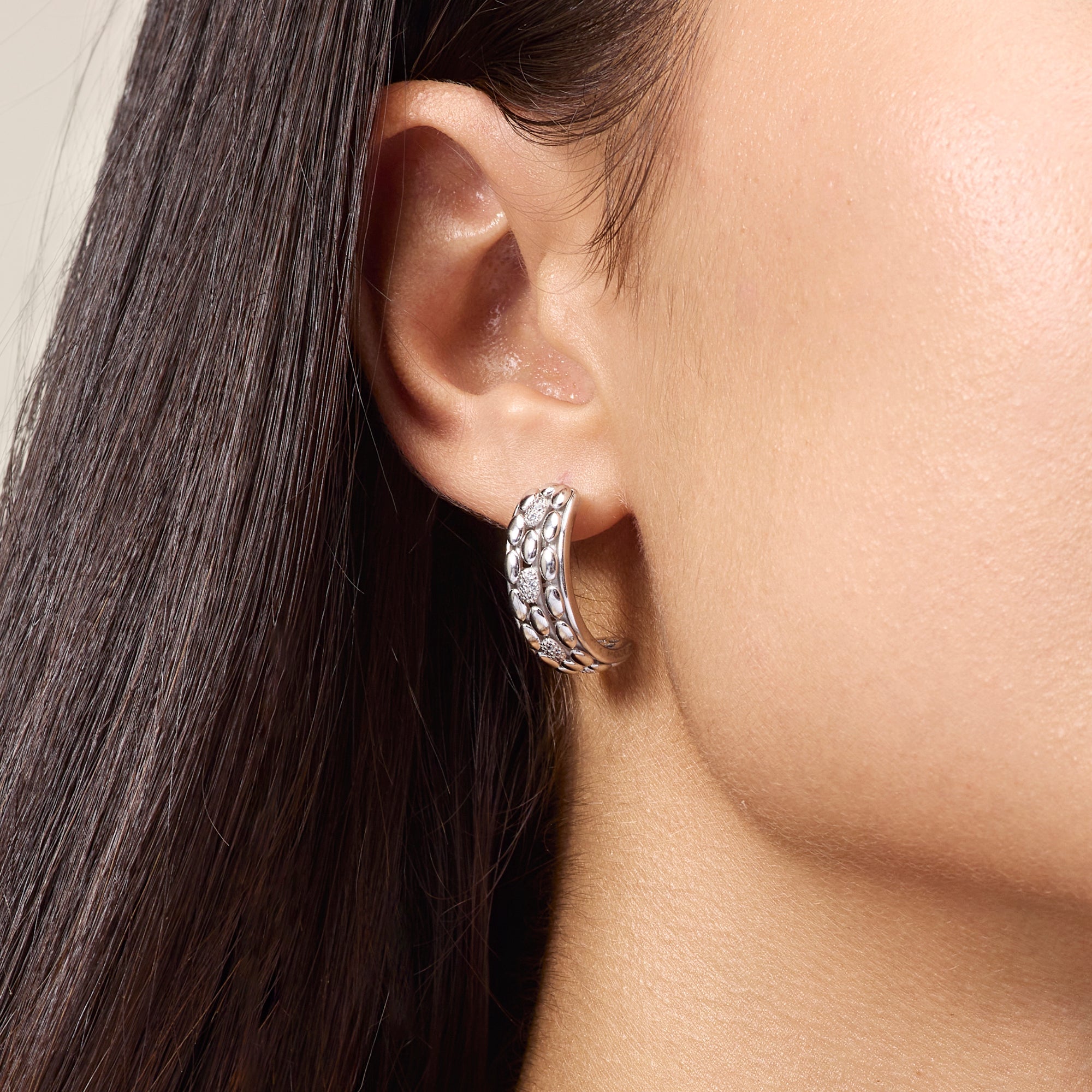 LARGE WHITE GOLD CRESCENT EARRINGS
