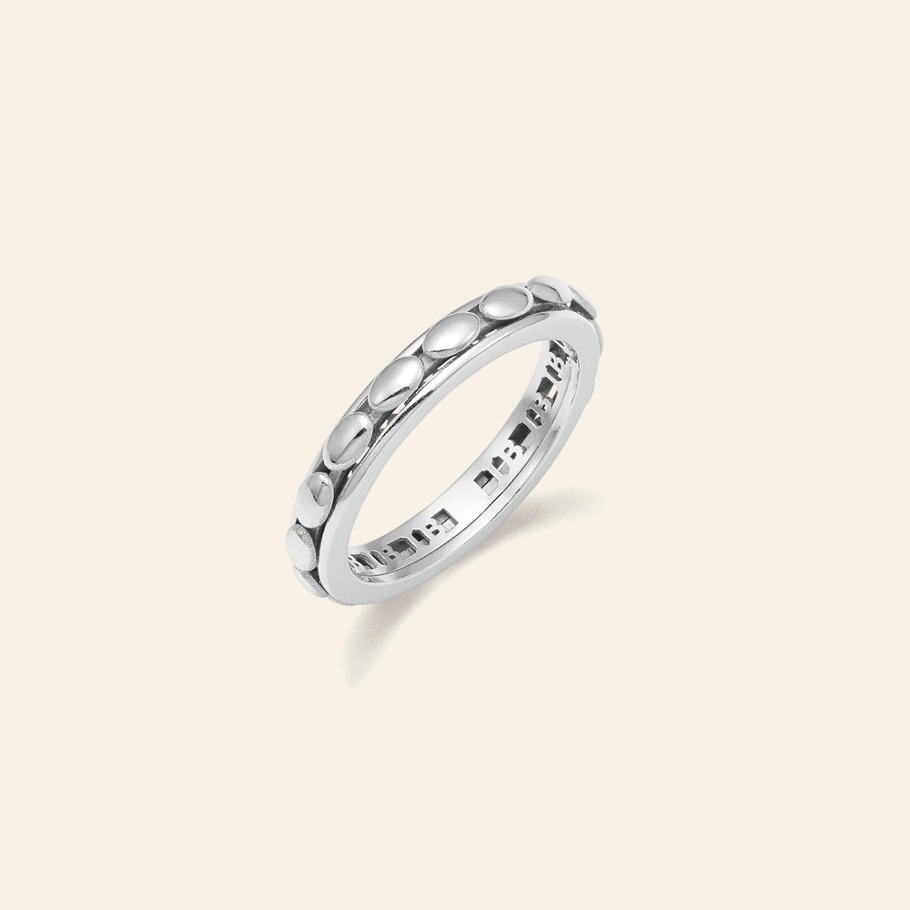WHITE GOLD WEDDING BAND RING WITH SMALL BEAD