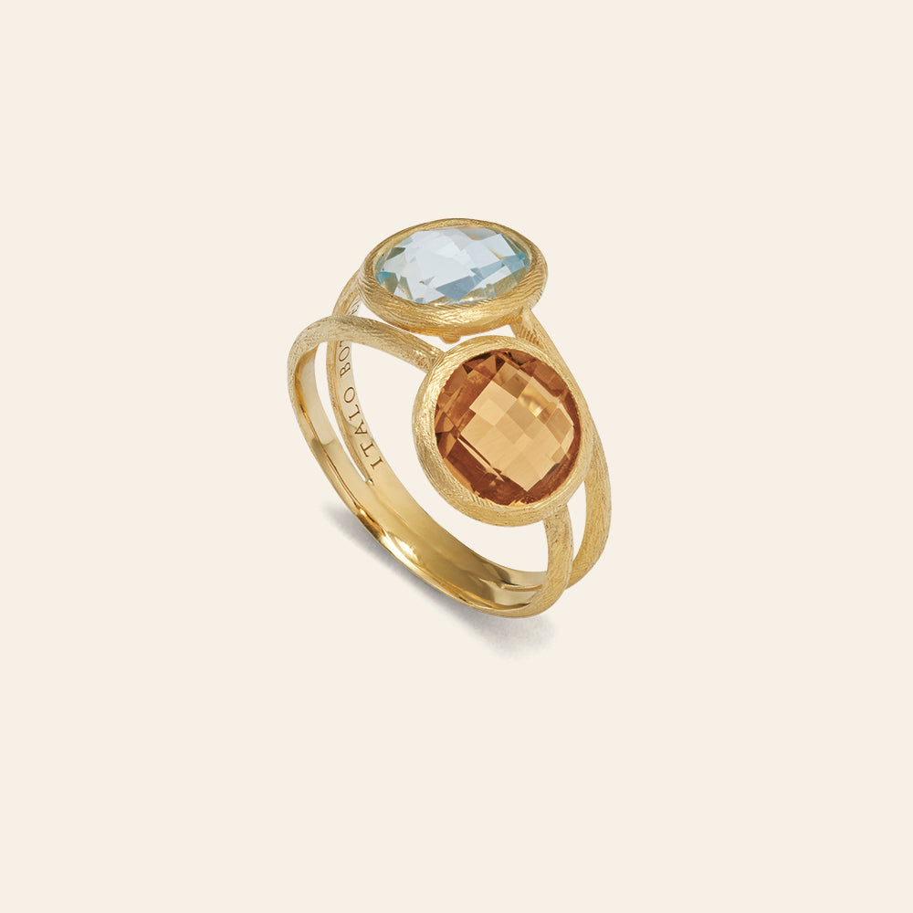 YELLOW GOLD TOI ET MOI RING WITH CITRINE AND BLUE TOPAZ