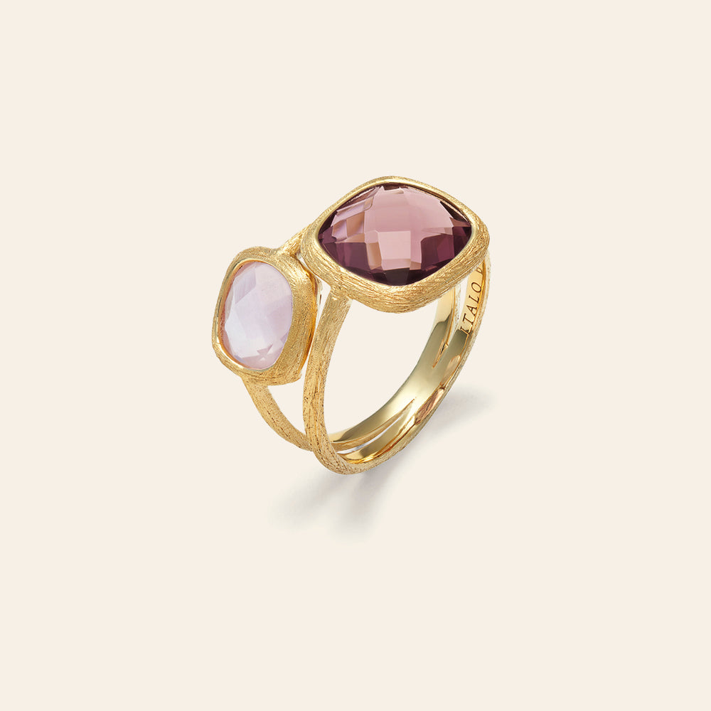 YELLOW GOLD BILOGY RING WITH NATURAL STONES