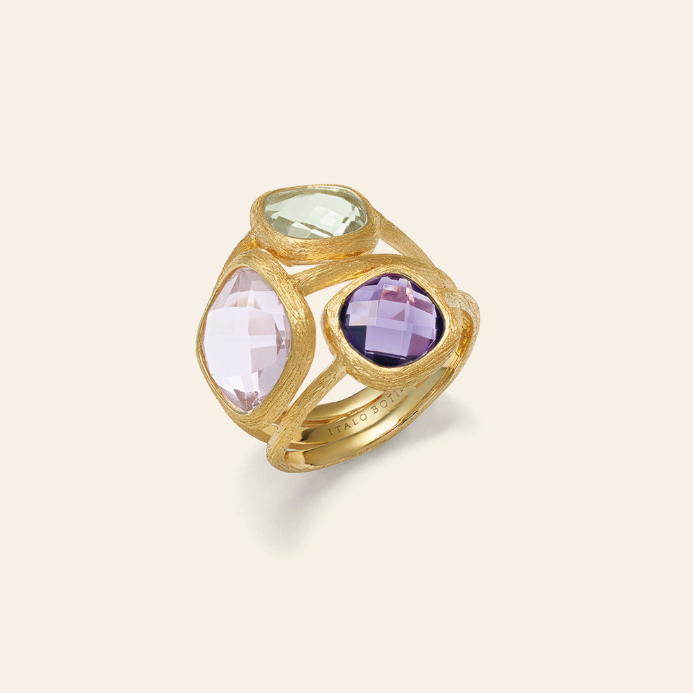 YELLOW GOLD COCKTAIL RING WITH NATURAL STONES