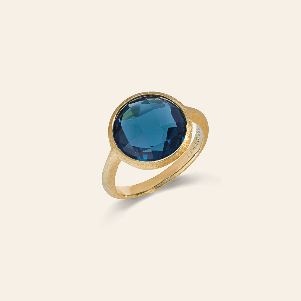 ANELLO ORO GIALLO E TOPAZIO BLUE LONDON, MODELLO GRANDE