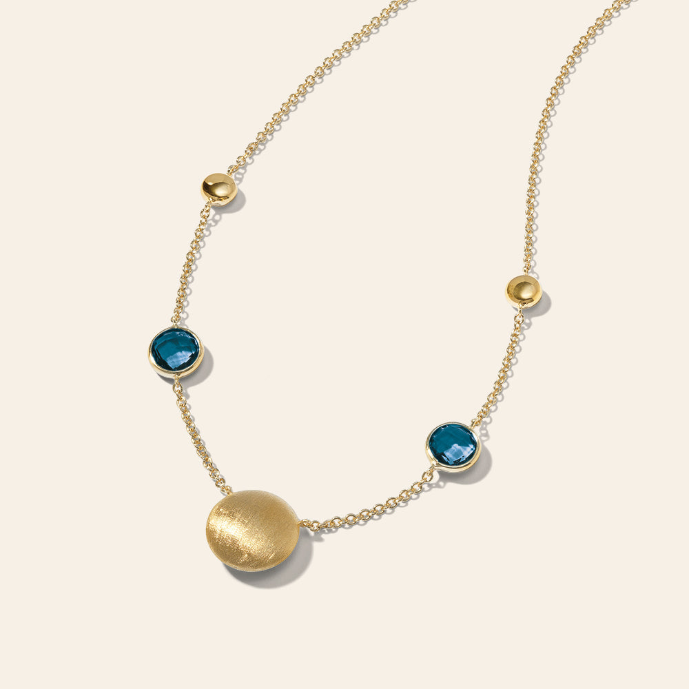 YELLOW GOLD COLLAR NECKLACE WITH LONDON BLUE TOPAZ