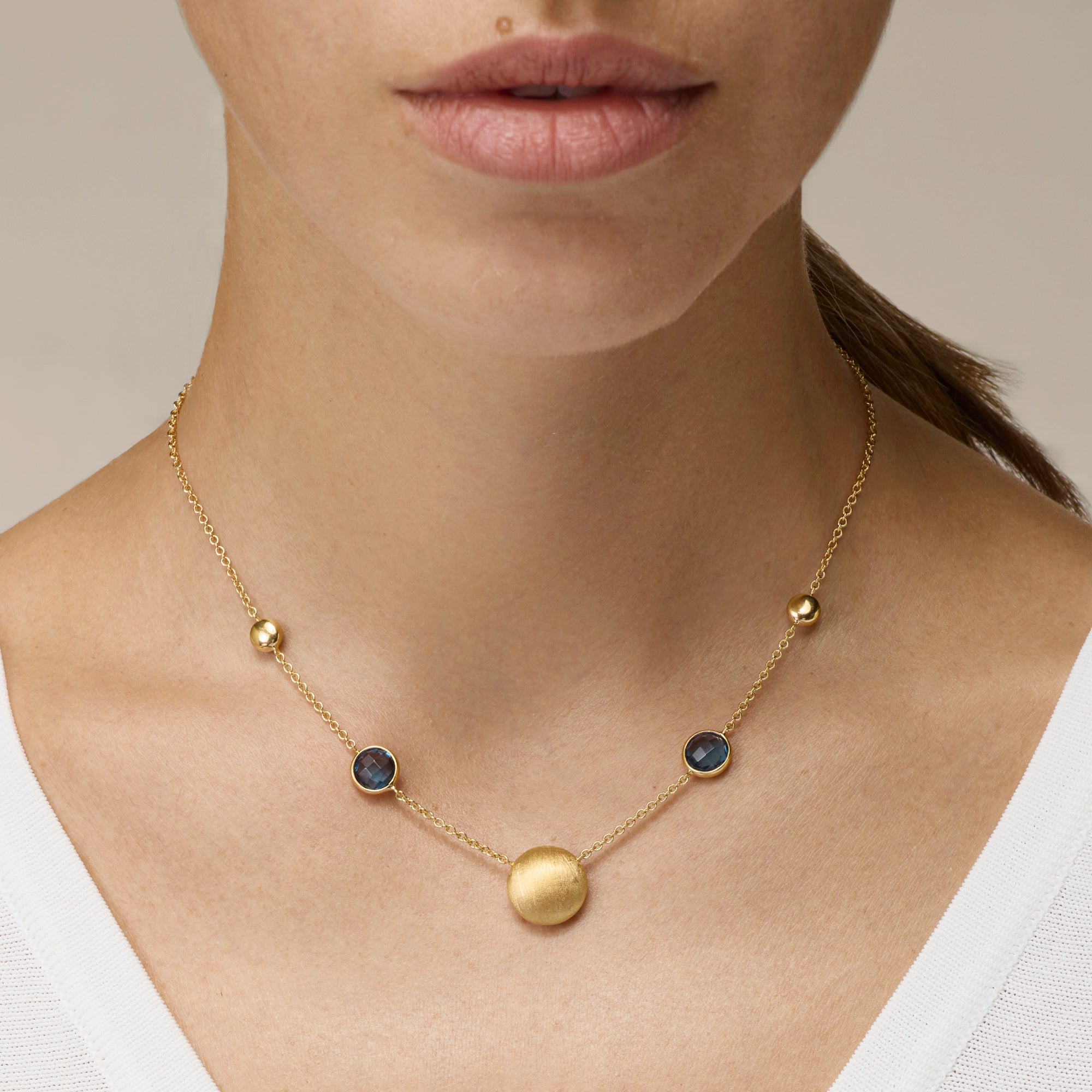 YELLOW GOLD COLLAR NECKLACE WITH LONDON BLUE TOPAZ