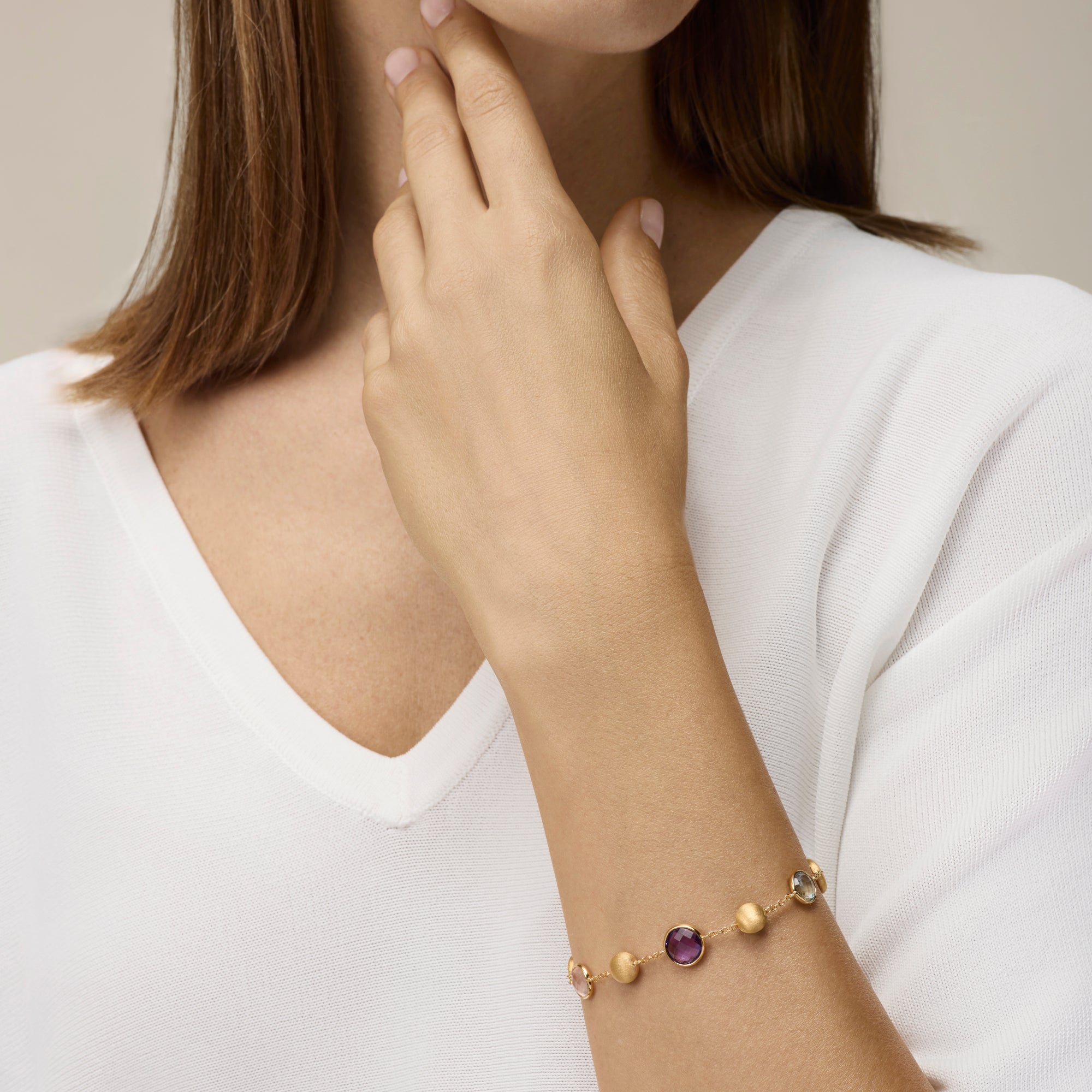 YELLOW GOLD BRACELET WITH MIXED NATURAL STONES