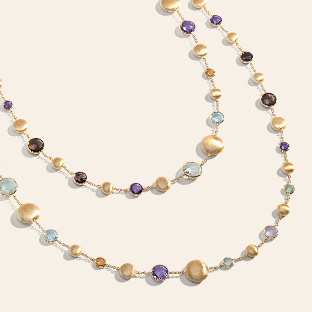 120 CM YELLOW GOLD SAUTOIR NECKLACE WITH MIXED NATURAL STONES