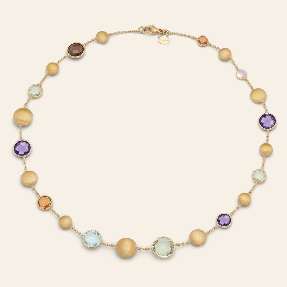 YELLOW GOLD COLLAR NECKLACE WITH MIXED NATURAL STONES