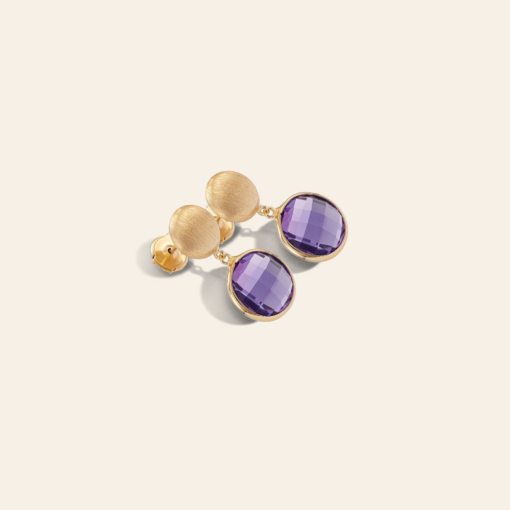 YELLOW GOLD DROP EARRINGS WITH AMETHYSTS