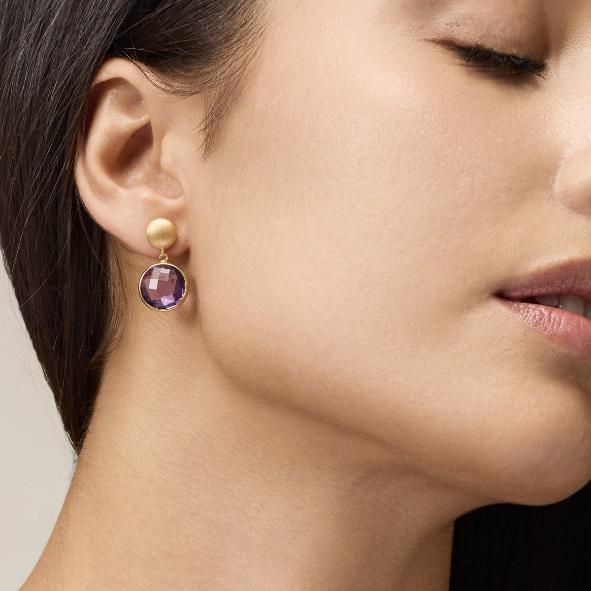 YELLOW GOLD DROP EARRINGS WITH AMETHYSTS
