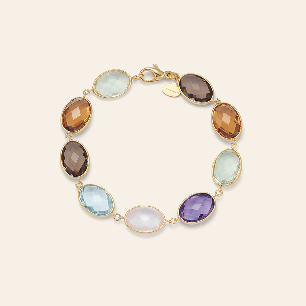 YELLOW GOLD BRACELET WITH NATURAL STONE OVALS