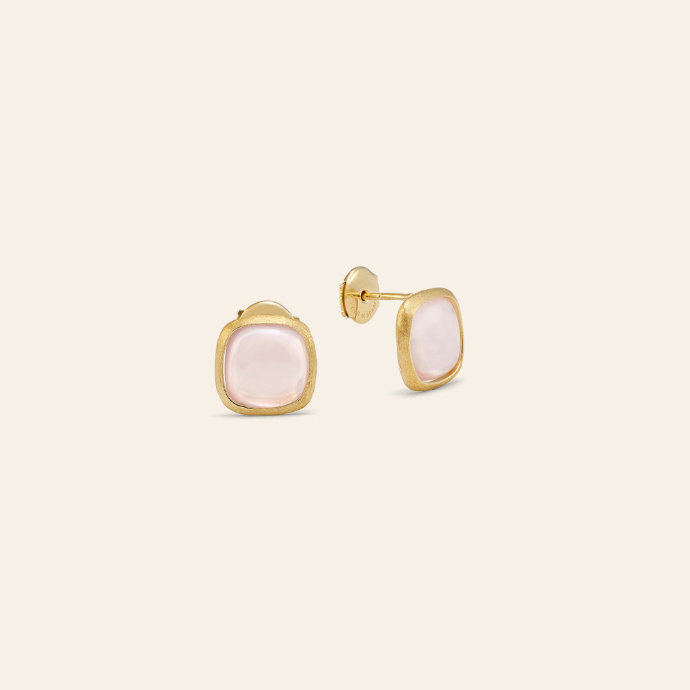 YELLOW GOLD STUD EARRINGS WITH ROSE QUARTZ