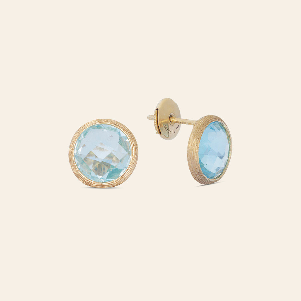 MEDIUM YELLOW GOLD STUD EARRINGS WITH BLUE TOPAZ