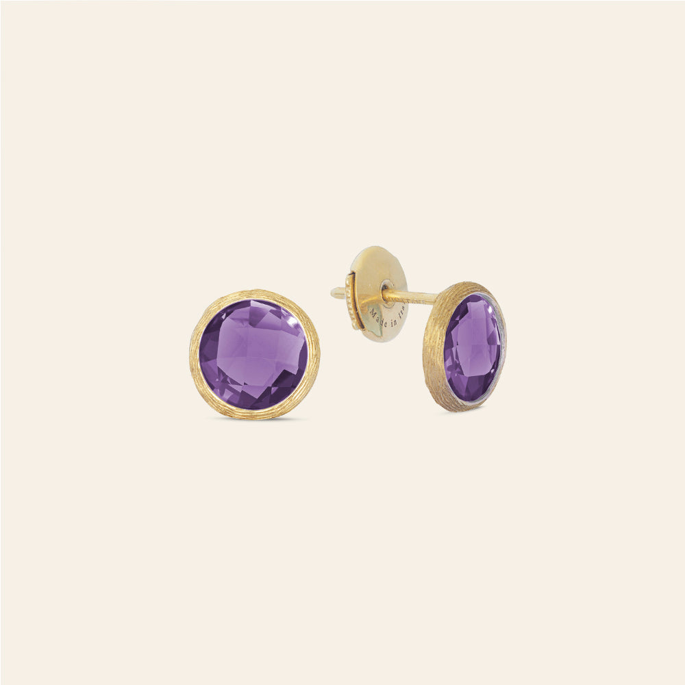 SMALL YELLOW GOLD STUD EARRINGS WITH AMETHYSTS