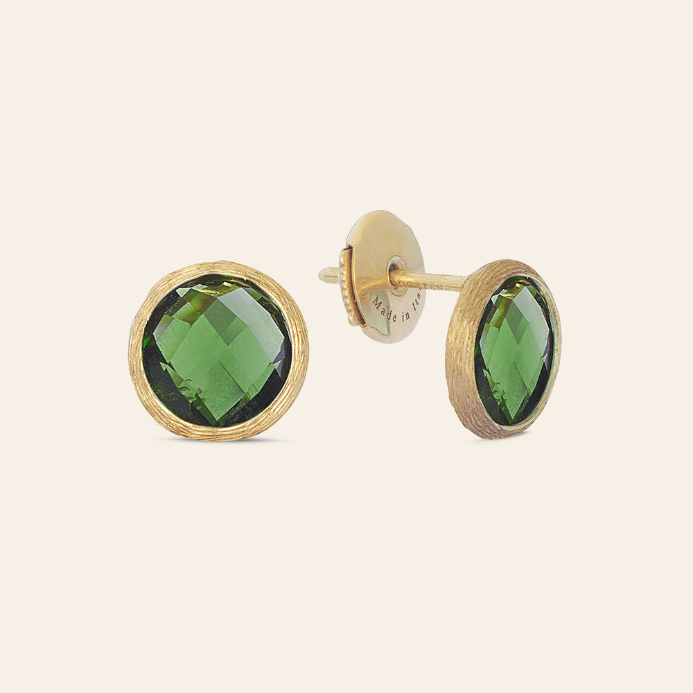 YELLOW GOLD STUD EARRINGS WITH GREEN TOURMALINES