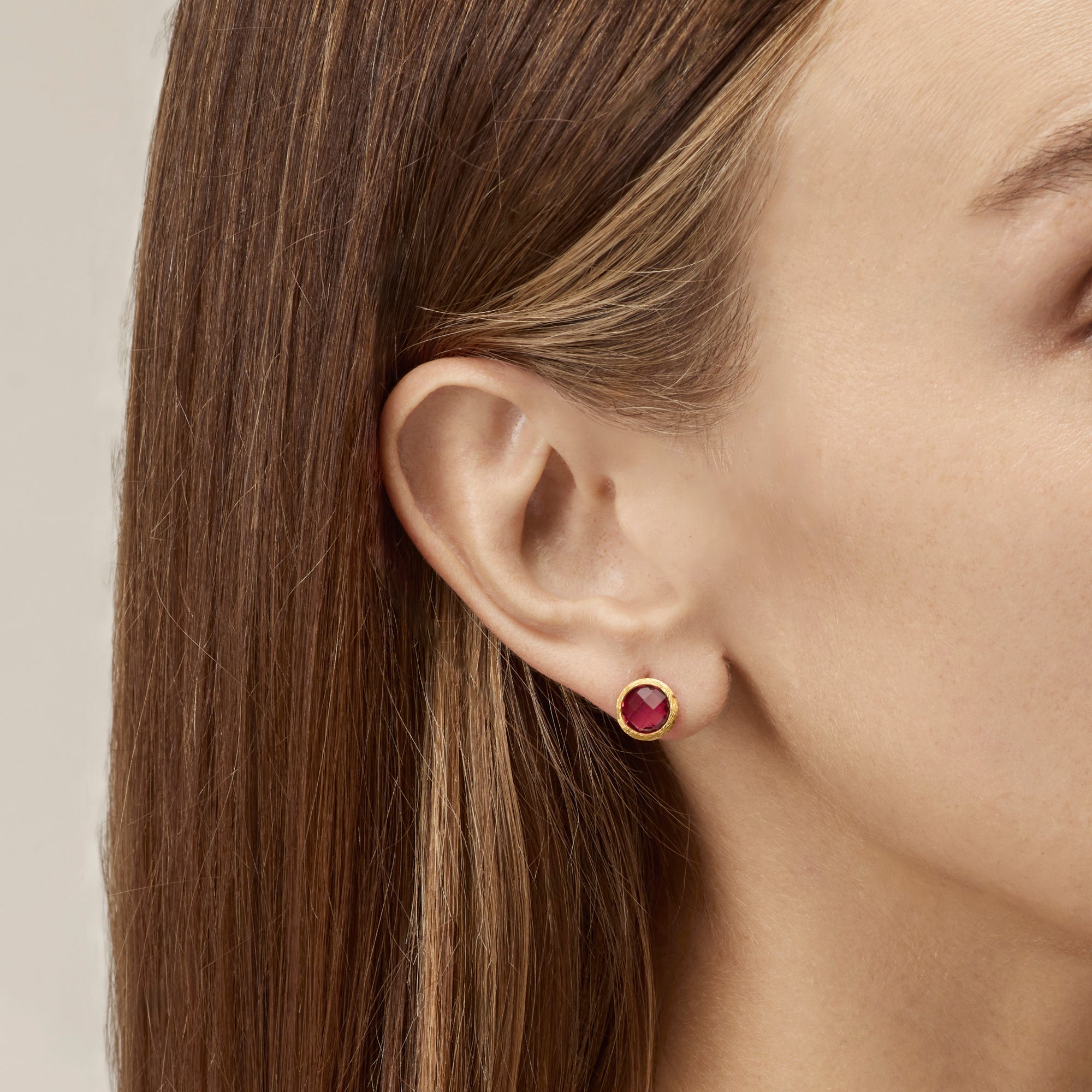 YELLOW GOLD STUD EARRINGS WITH PINK TOURMALINES