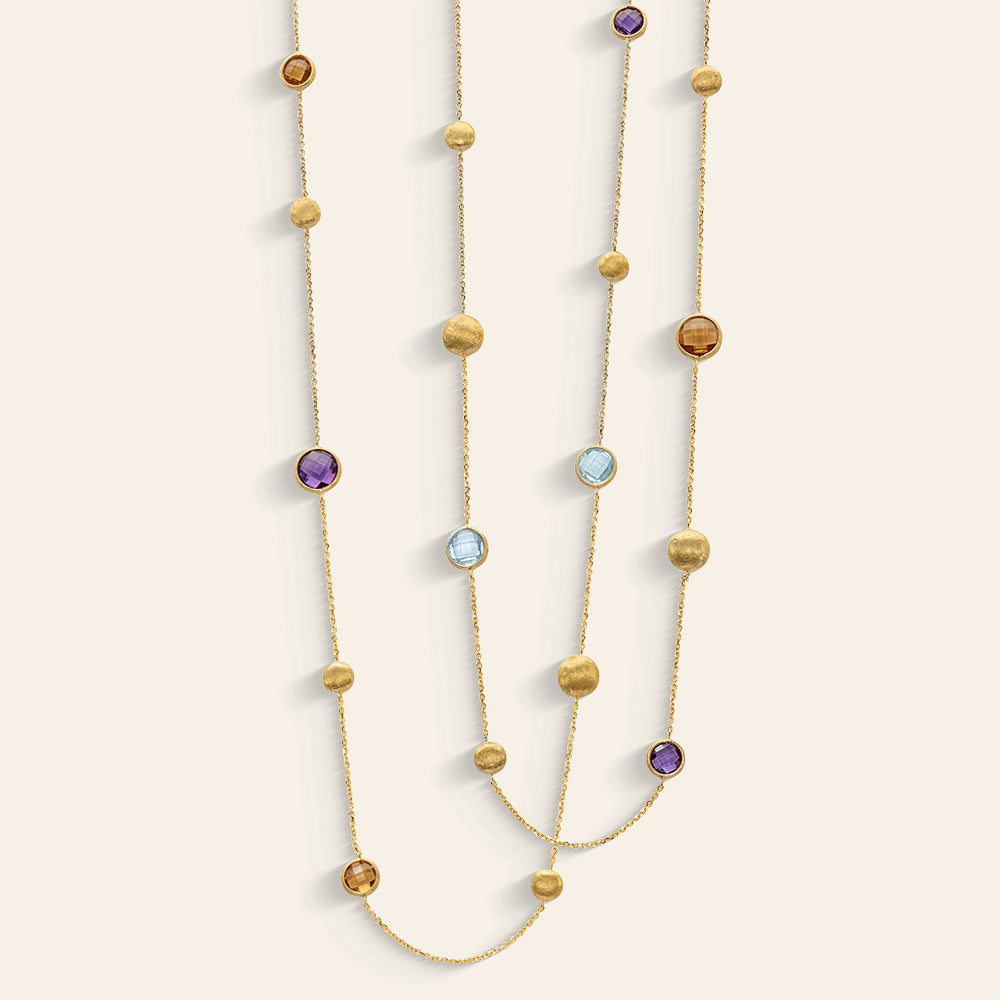 90 CM YELLOW GOLD SAUTOIR NECKLACE WITH MIXED NATURAL STONES