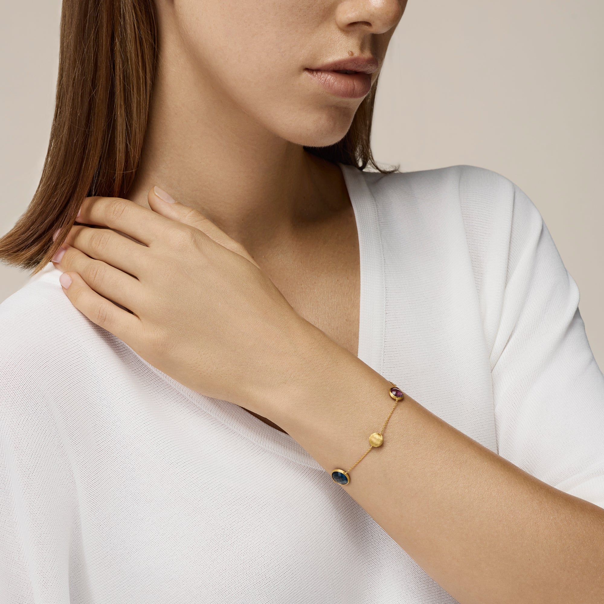 YELLOW GOLD BRACELET WITH NATURAL STONES