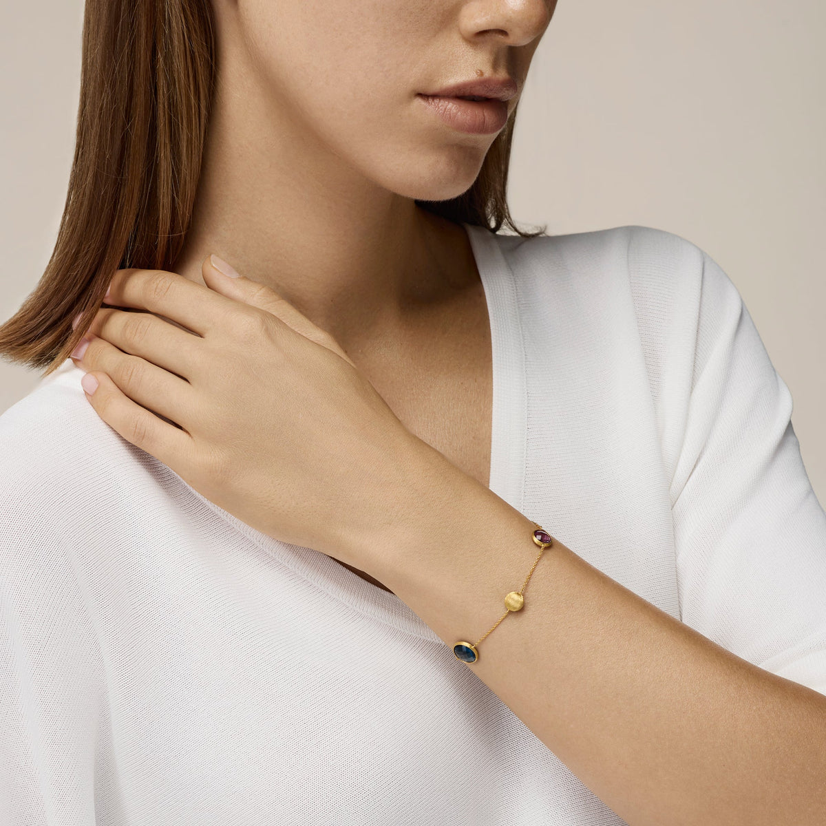 YELLOW GOLD BRACELET WITH NATURAL STONES