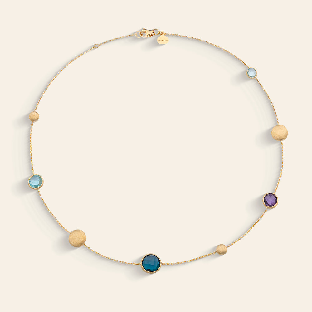 YELLOW GOLD COLLAR NECKLACE WITH NATURAL STONES
