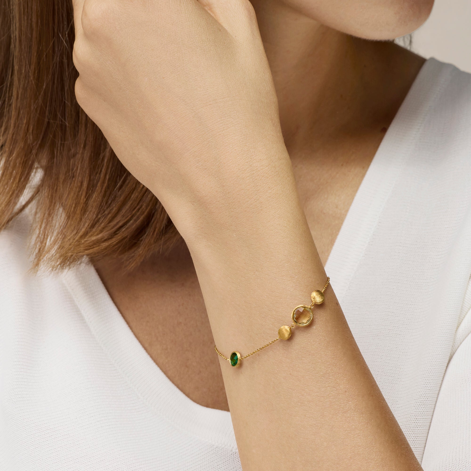 YELLOW GOLD BRACELET WITH TOURMALINES AND PRASIOLITE