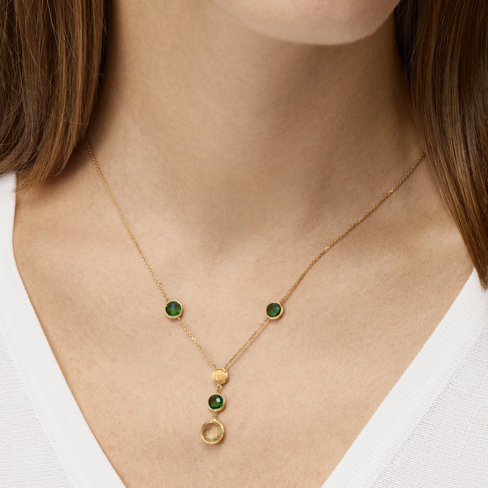 COLLANA PENDENTE ORO GIALLO TORMALINE E PRASIOLITE