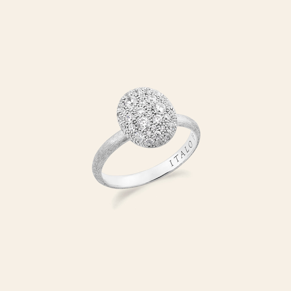 ANELLO ORO BIANCO E OVALE PAVE' DIAMANTI, MODELLO GRANDE